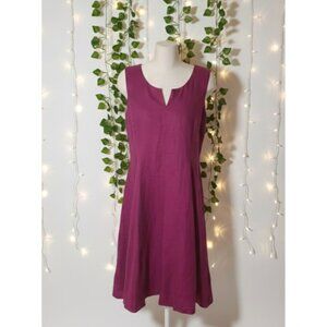 Yaly Couture 100% Linen Sleeveless V Neck A Line Dress Magenta‎ Size L